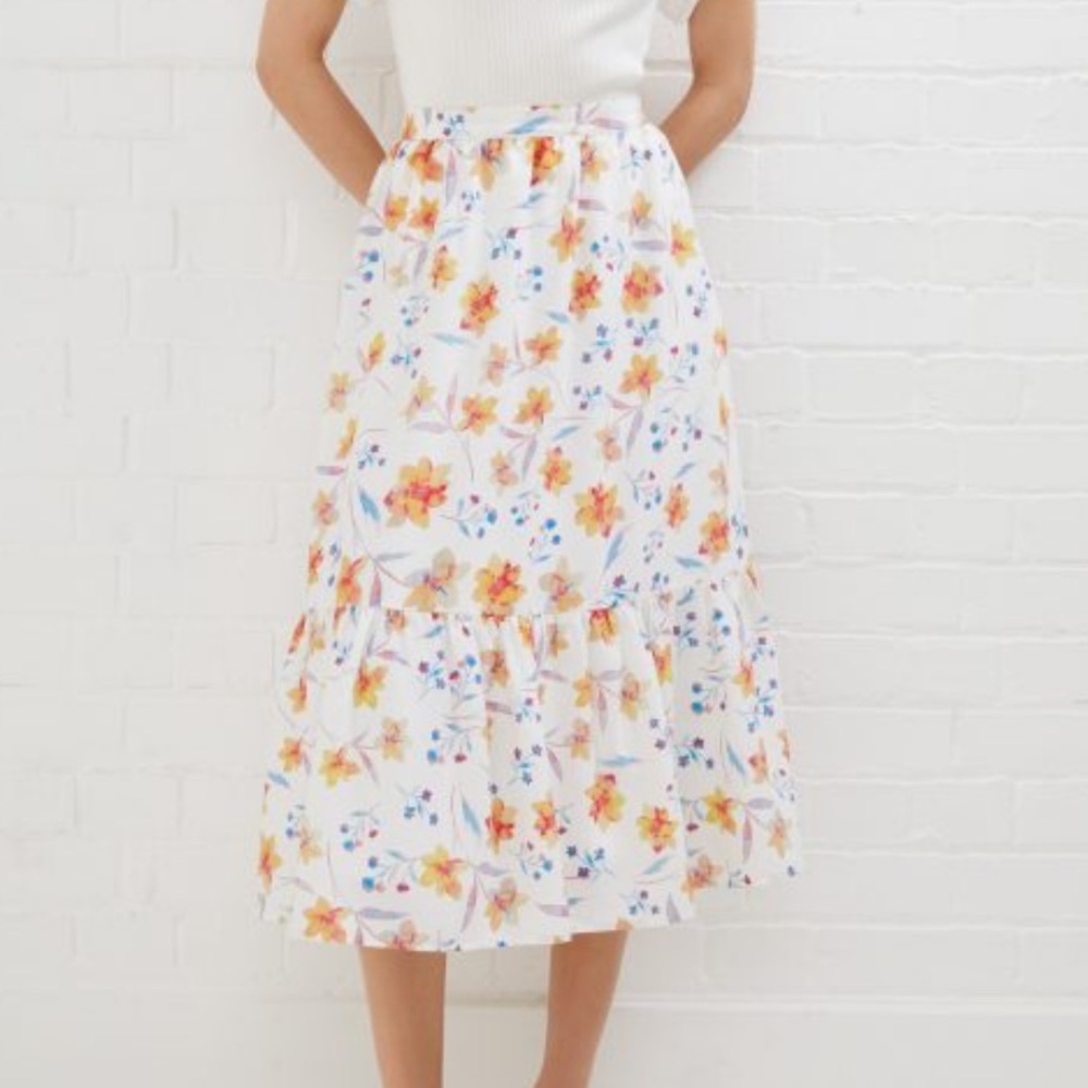 NWT French Connection Floral Drape Tiered Midi Skirt 4